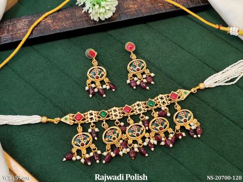 Rajwadi Finish Antique Pearl Necklace Set for Women in Green Ruby, photo 3 of 3
