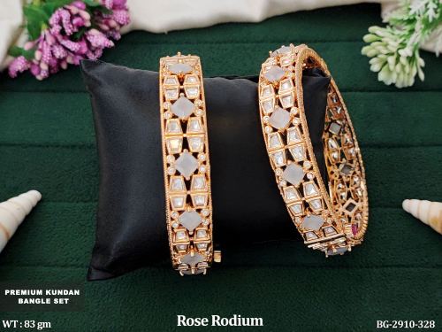 Rose Finish Stone-Studded Bangles for Women Set of 2 in Gray / 2 X 8, photo 3 of 5