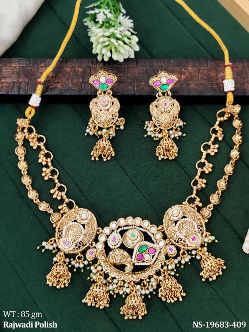 Rajwadi Finish Traditional Stone-Studded Jewellery Set for Women in Ruby Green, photo 3 of 4