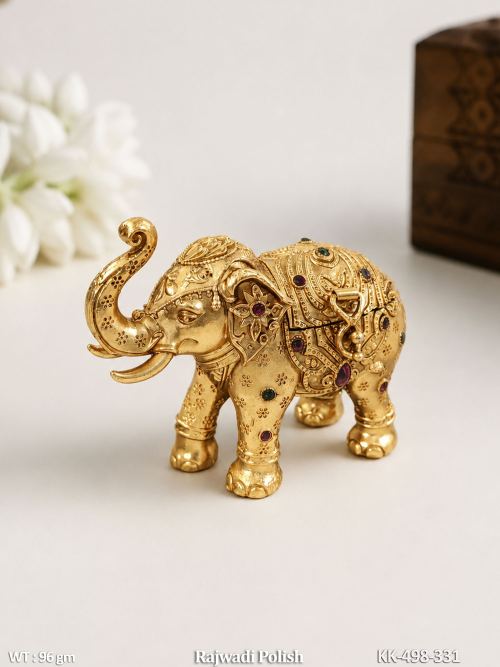 Antique Gold Embossed Elephant Sindoor Box