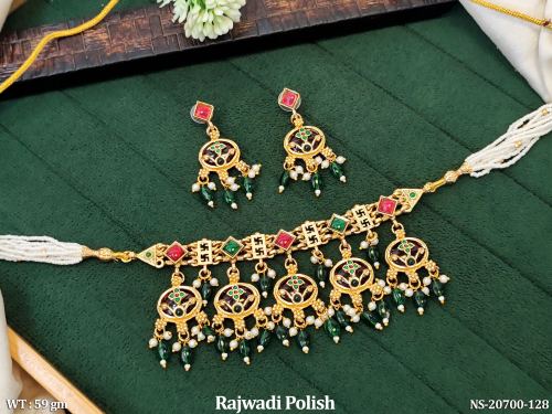 Rajwadi Finish Antique Pearl Necklace Set for Women in Ruby Green, photo 2 of 3