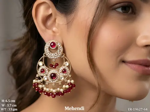 Pearl Chandbali Earrings in Mehendi Finish