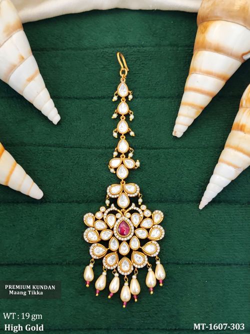 Party Wear Kundan Tikka in Ruby, photo 4 of 6