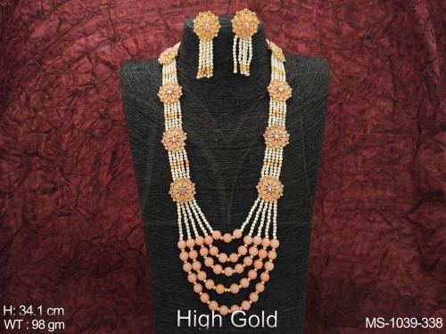 Beaded Ethnic Mala for Women in Peach, photo 7 of 8