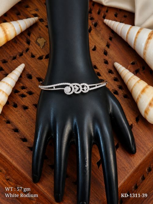 Round Kada with Stone Work in White Finish
