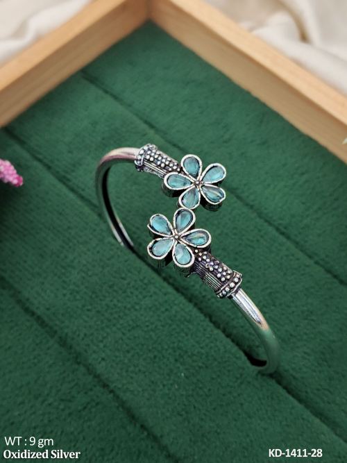 Designer Oxidized Kada with Flower Stone Work 