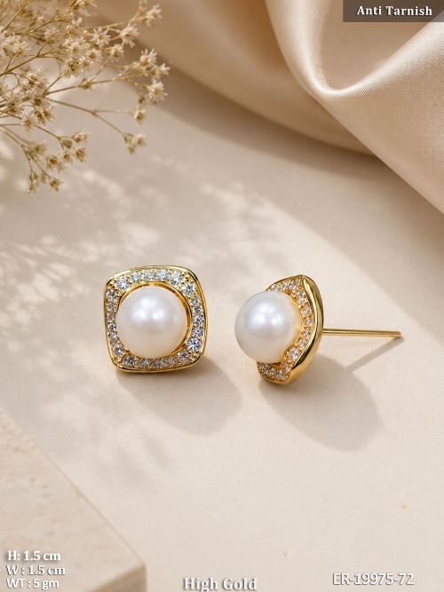 White Stud Earrings with Pearls, photo 2 of 2