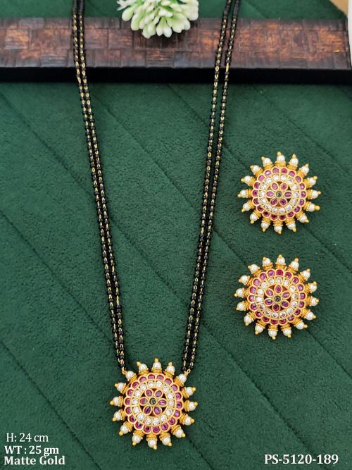 Matte Gold Kemp Mangalsutra Pendant Set with Earrings