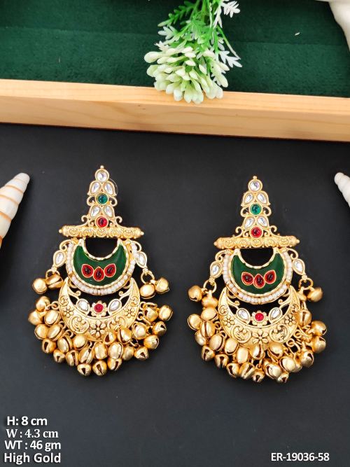 Traditional Stone-Studded Chandbali Earrings, photo 2 of 3