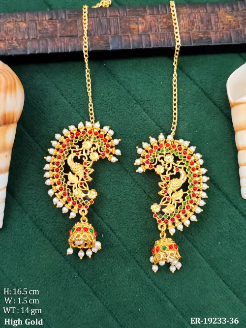 Antique Peacock Jhumka Earrings with Stone Work