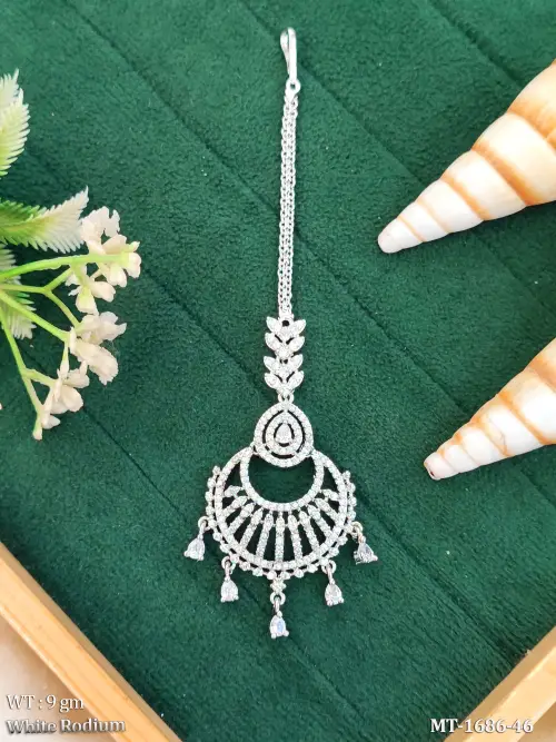 White Rhodium American Diamond Maang Tikka
