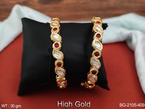 Party Wear Kundan Bangle Set with Stone Work in Ruby / 2 X 2, photo 2 of 3