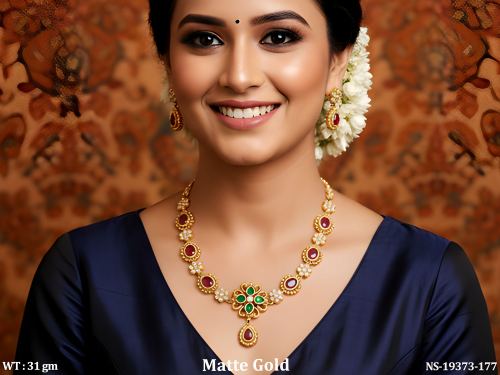 Floral Stone-Studded Necklace Set with Earrings for Women