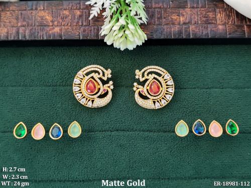 Matte Finish Stone-Studded Stud Earrings for Women