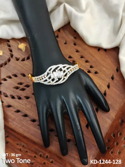 Two-Tone Finish CZ Kada Bracelet for Women in White, photo 2 of 2