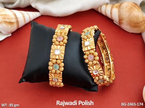 Mint Green Pink Antique Bangle Set with Stone Work