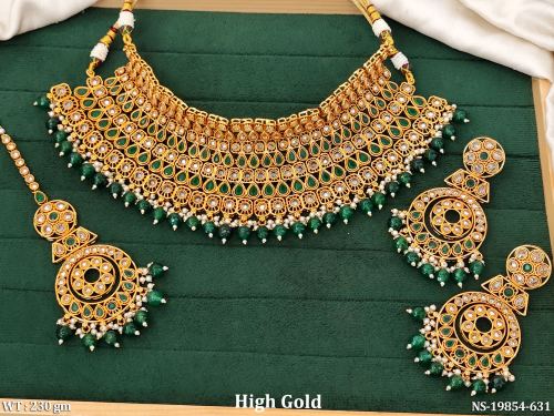 Temple Necklace Set with Stone Work in Green, photo 2 of 5