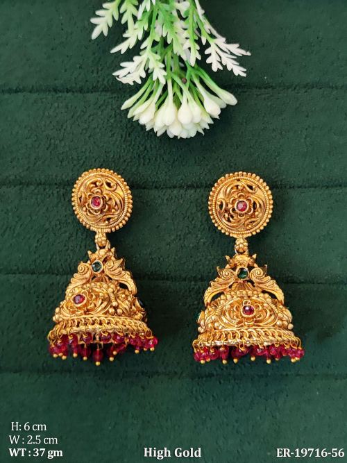 Antique Jhumka Earrings for Women in Ruby, photo 2 of 4
