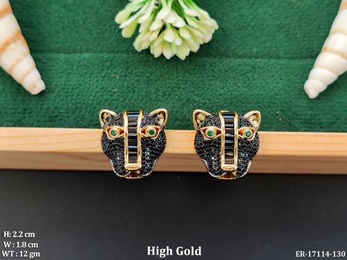 Black Panther Stud Earrings with Stone Work