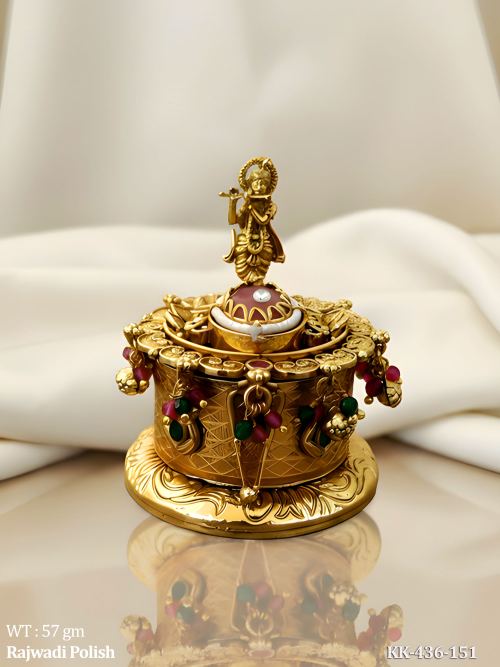 Rajwadi Polish Temple Krishna Design Sindoor Box