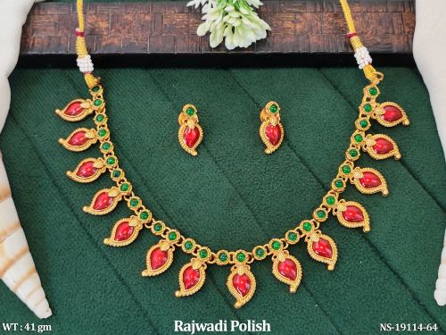 Traditional Necklace Set with Earrings in Rajwadi Finish for Women