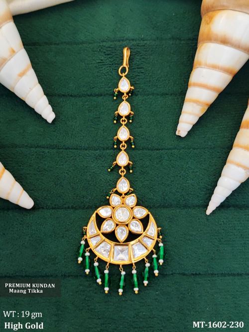 Designer Full Stone High Gold Polish Maang Tikka   