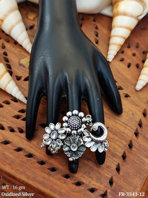 Floral Peacock Oxidized Adjustable Party wear  Finger Ring 