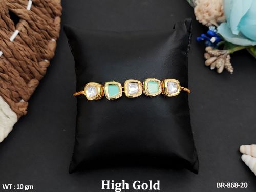 Classic Kundan Bracelet with Stone Work in Mint Green, photo 8 of 10