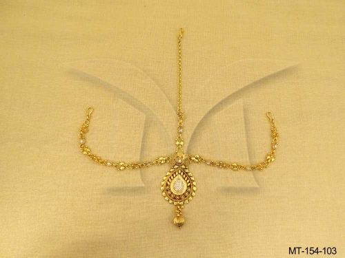 Antique Teardrop Maang Tikka in White, photo 2 of 2