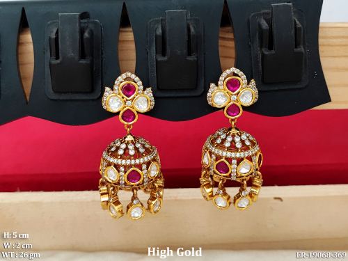 Kundan Stone-Studded Jhumka Earrings in Ruby, photo 4 of 5