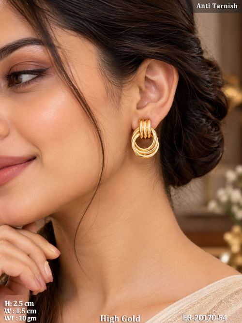 Fancy High Gold Finish Circular Drop Earrings