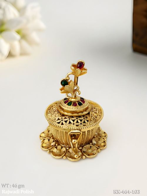 Floral Stone-Studded Kumkum Box, photo 2 of 4