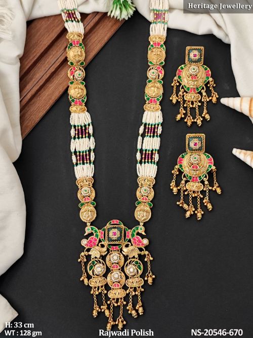 Stone-Studded Meenakari Necklace Set for Women in Ruby Green, photo 2 of 3