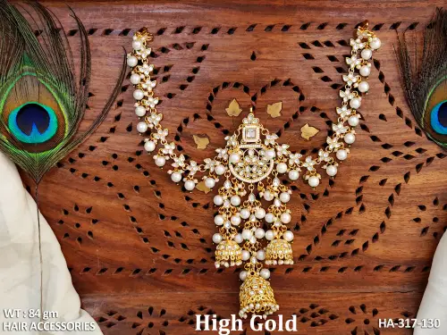 Kundan Jewellery Design High Gold Polish Fancy Clustered Pearl Hair Accessories  