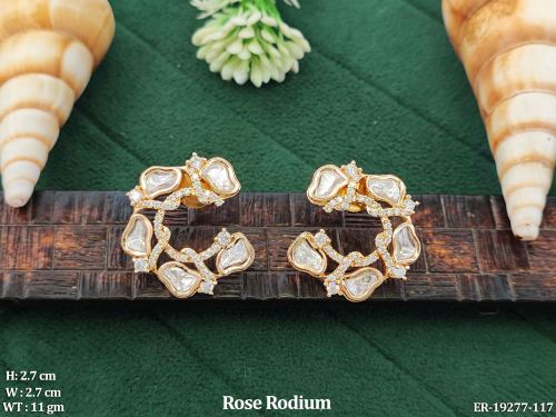 Kundan Stone-Studded Earrings in Rose Finish