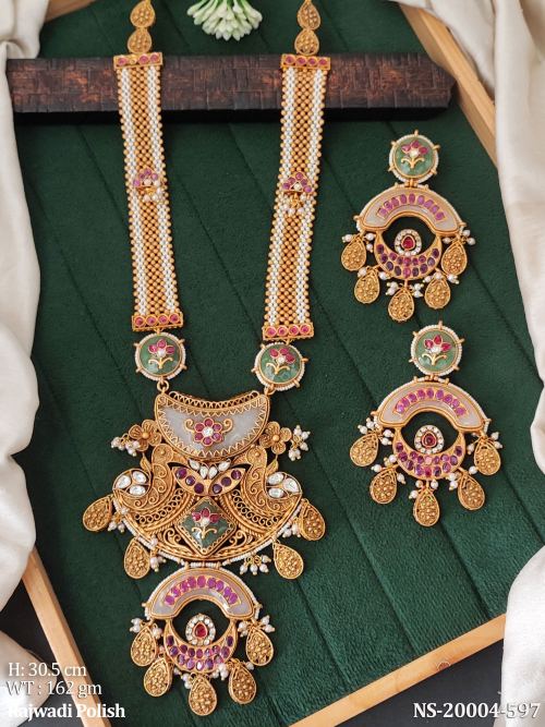 Rajwadi Finish South Indian Necklace Set with Earrings for Women, photo 2 of 3