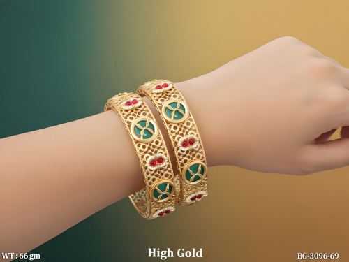 Traditional High Gold Bangles with Floral Jali Pattern
