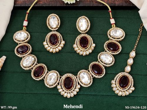 Mehendi Finish Statement Necklace Set for Women in Ruby, photo 5 of 7
