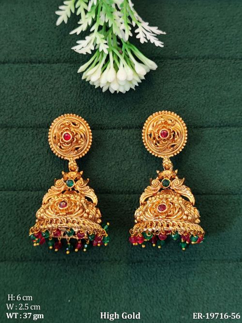 Antique Jhumka Earrings for Women in Ruby Green, photo 4 of 4