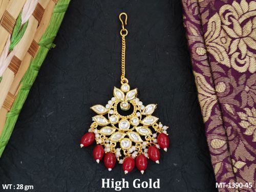 Classic Maang Tikka with Pearls in Ruby, photo 2 of 5
