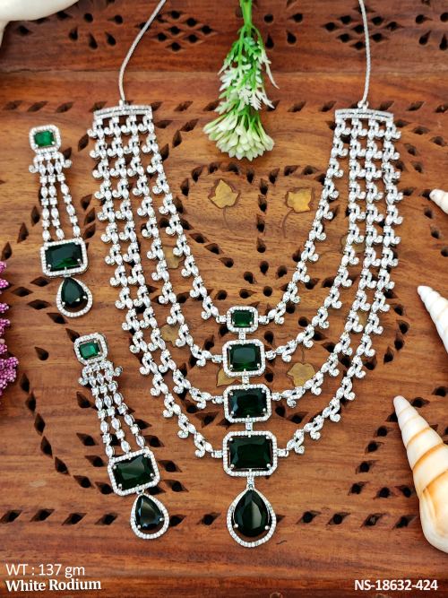 AD Necklace Set in White Finish