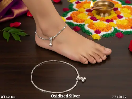 Oxidized Silver Slim Anklet with Smooth Box Chain Design