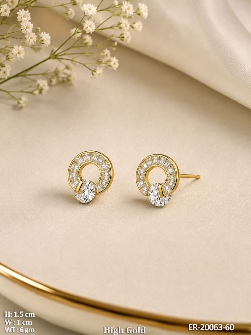 Elegant Circular CZ High Gold Stud Earrings
