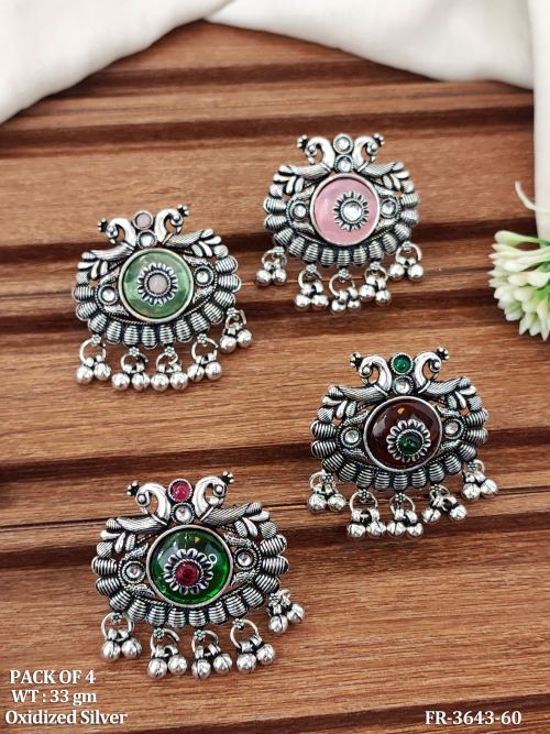 Designer Silver Finish Statement Rings with Dangling Bell Accents