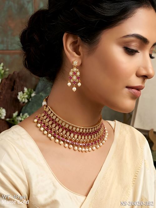 Royal Stone-Studded Necklace Set in Matte Finish, photo 2 of 3