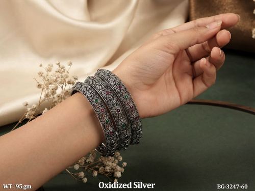 Elegant Oxidized Silver Antique Bangle Set