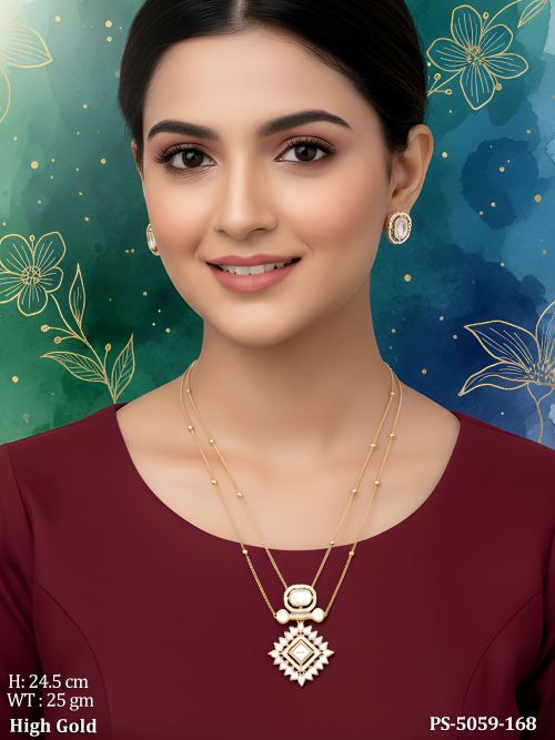 Dual Chain American Diamond Pendant Set for Women