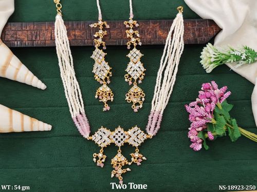 Two-Tone Finish Stone-Studded Necklace Set for Women