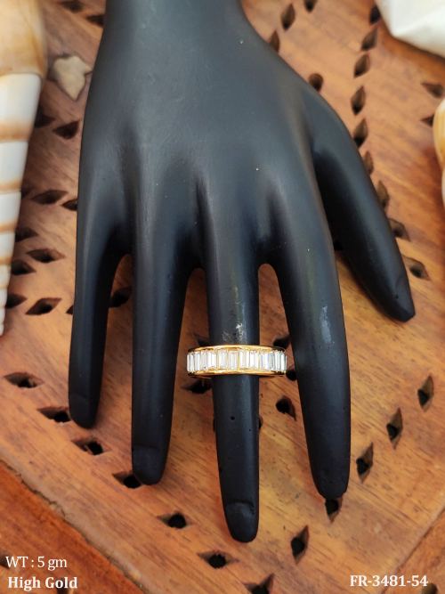 Designer AD Baguette Stone High Gold Finger Ring