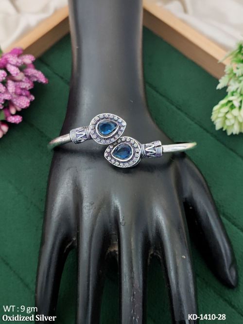 Stylish Oxidized Kada Bracelet with Stone Design 